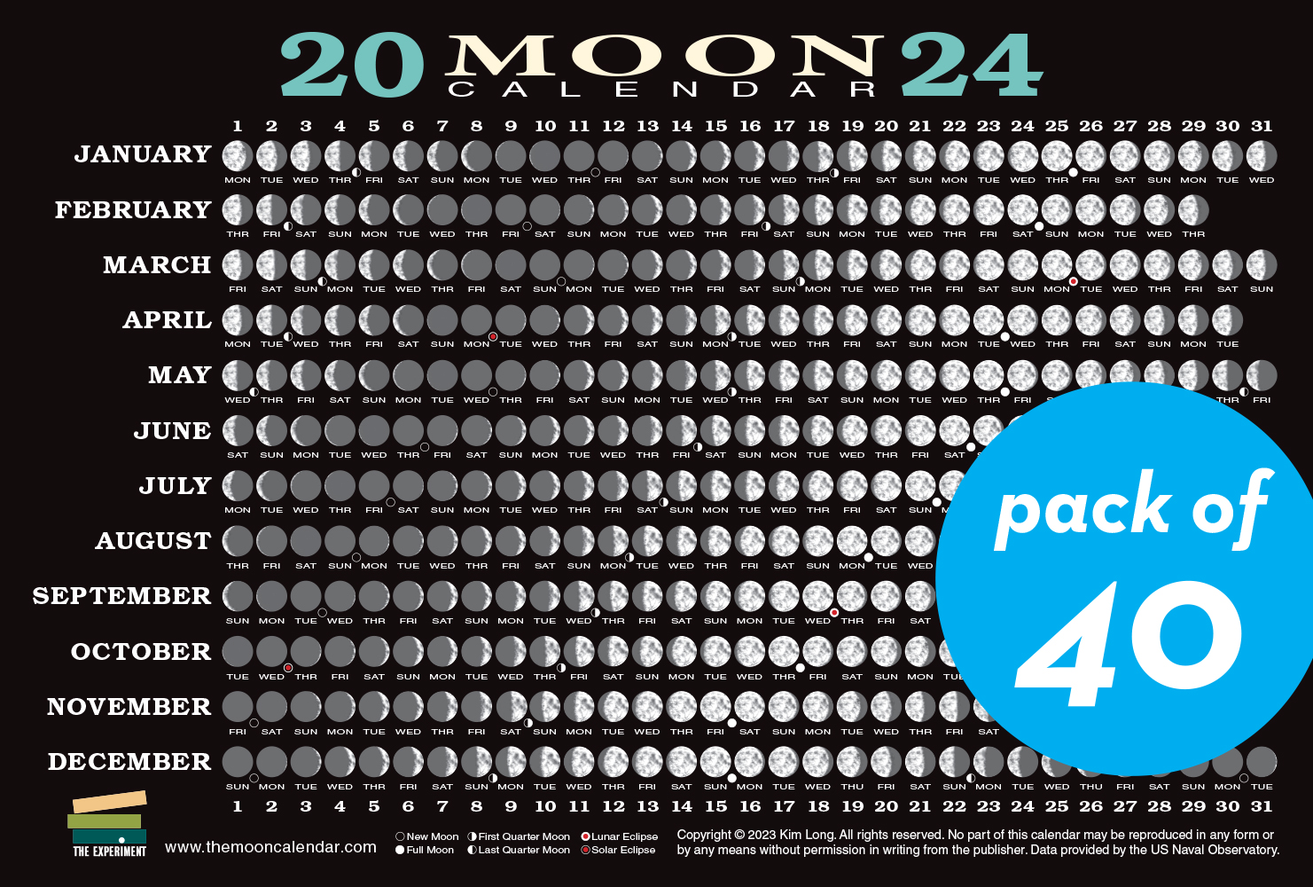 2024 Moon Calendar Card (40 pack) The Experiment