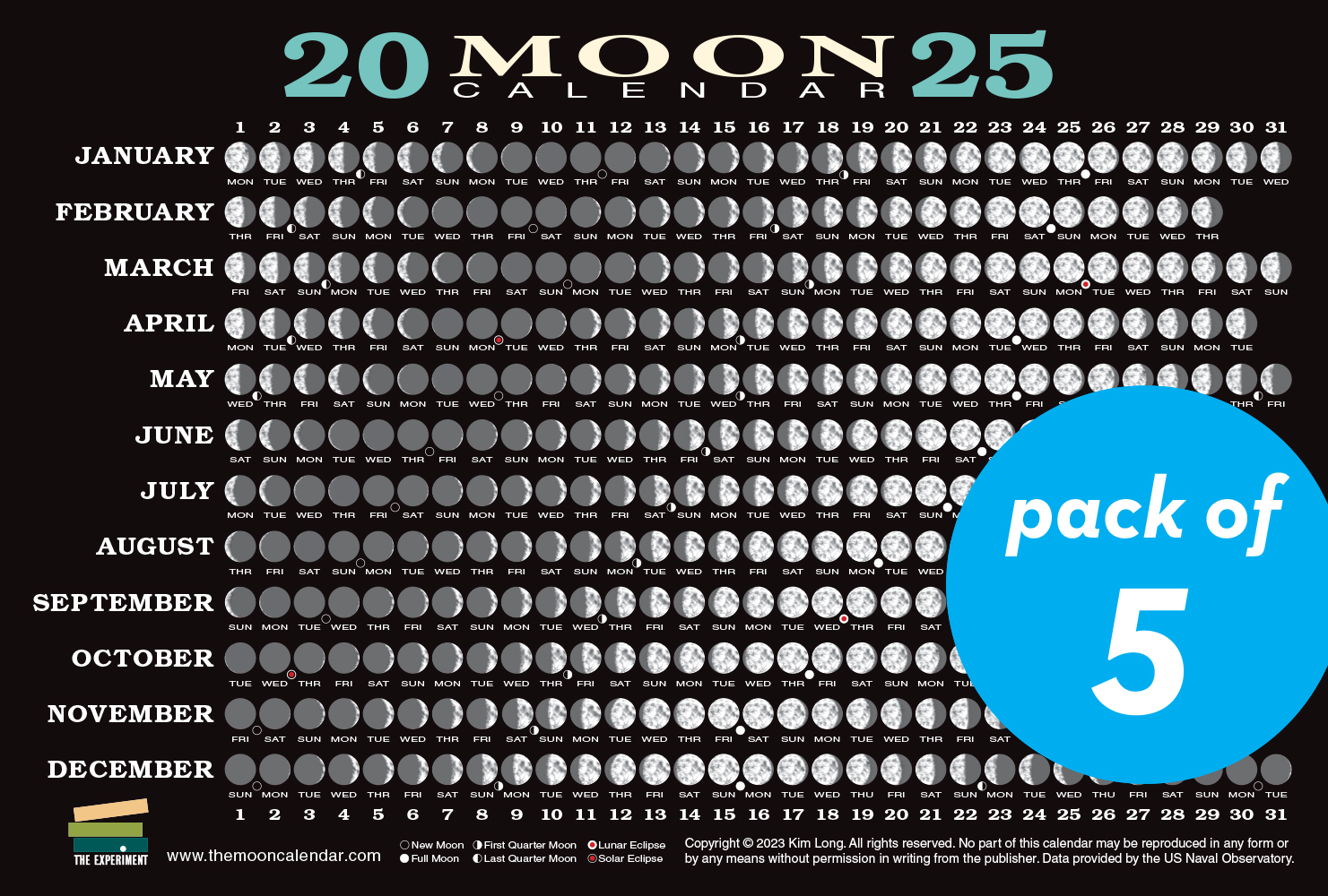 2025 Moon Calendar (5 pack) The Experiment