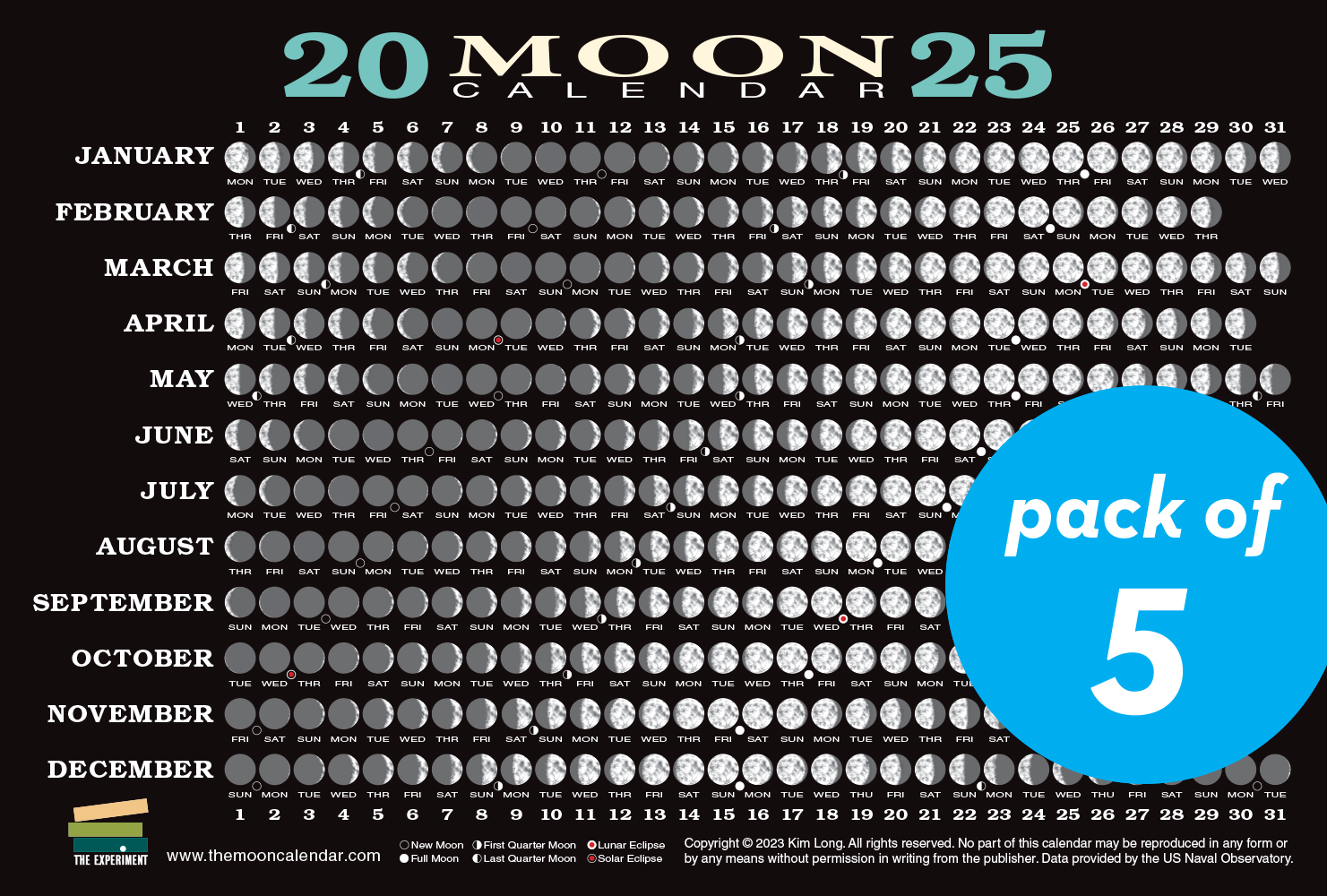 2025 Moon Calendar (5 pack)  The Experiment