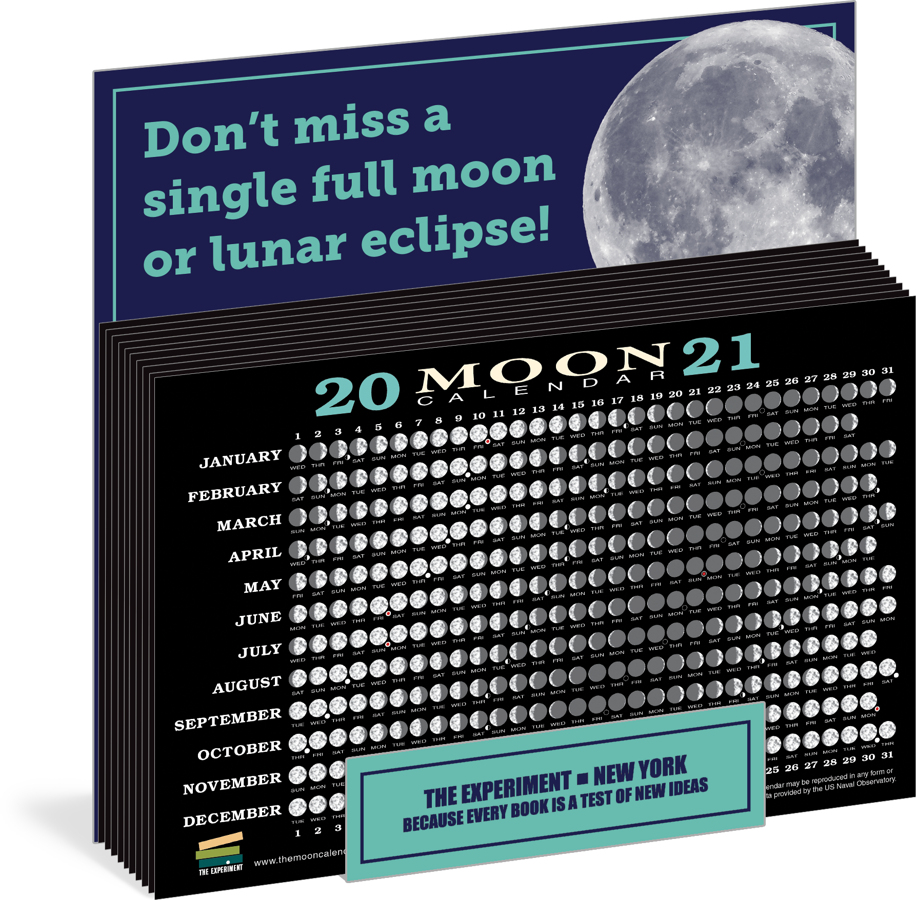 2021 Moon Calendar Card display The Experiment