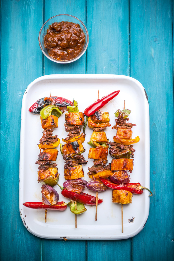 Seitan & Sweet Potato Kebabs with Mango Barbecue Sauce